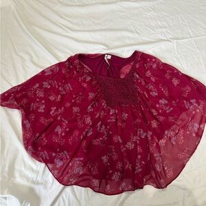 LC Lauren Conrad Burgundy Floral Blouse